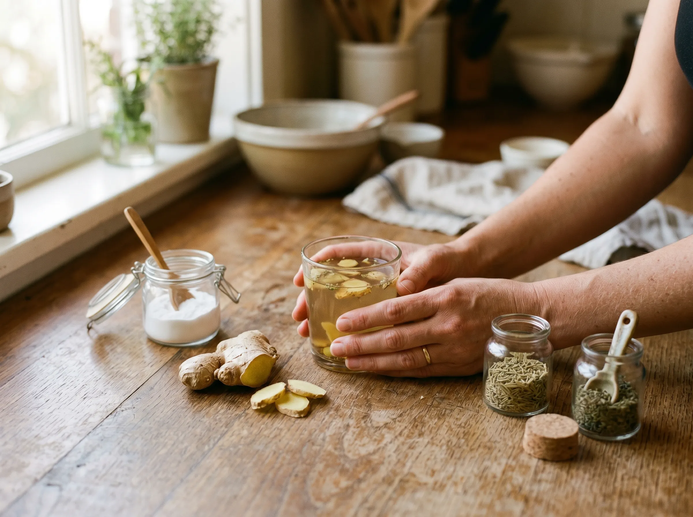 Simple kitchen ingredients for a morning routine