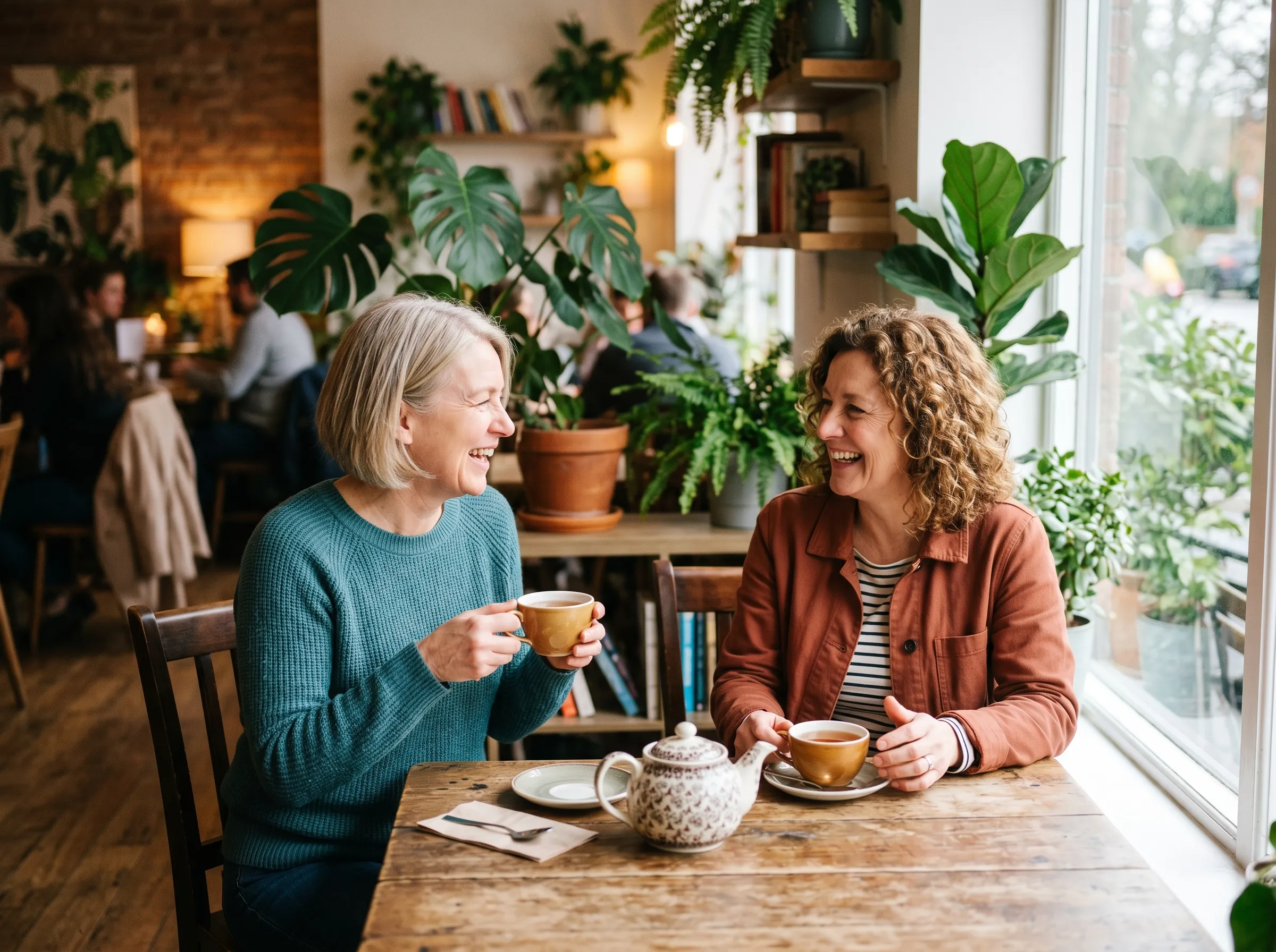 Two women discussing health discoveries during a morning walk